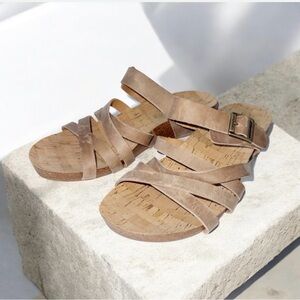 Korks Aster Slip-On Sandals Cork Heel Leather Upper Sz 8 Boho Beachy Comfort